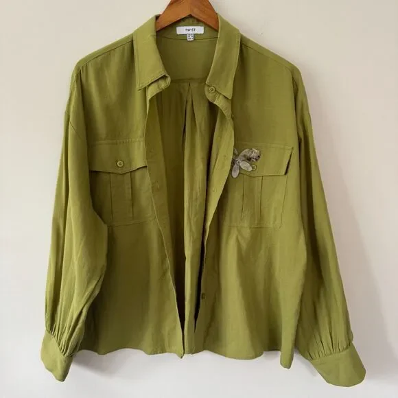 Twist Floral Lightweight Green Shirt Jacket Shacket Button Up US 8 - Picture 1 of 6